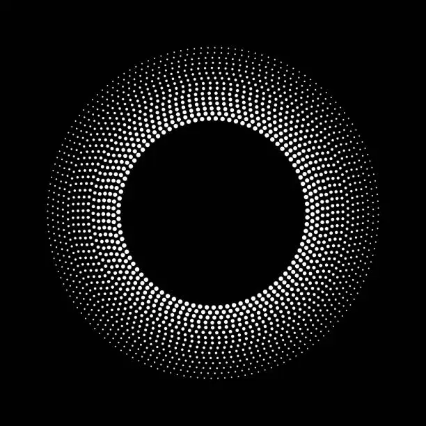 Vector illustration of Radial size gradient of dots from black center copy space