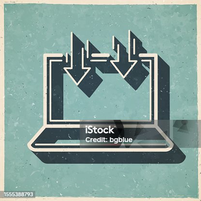 istock Send to laptop. Icon in retro vintage style - Old textured paper 1555388793