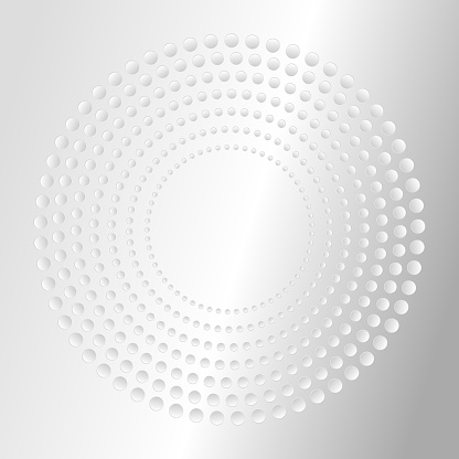 3D-shaped circle dots around copy space on metal surface.