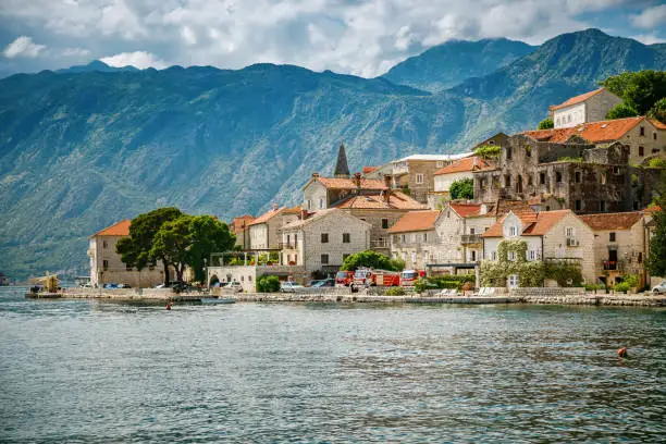 Perast village - a charming coastal settlement nestled on Boka Kotor bay, Montenegro