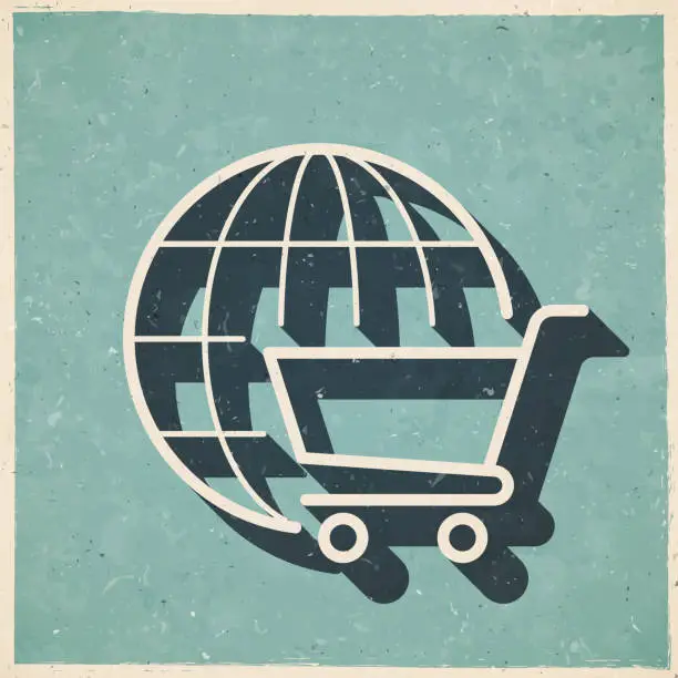 Vector illustration of E-commerce. Icon in retro vintage style - Old textured paper