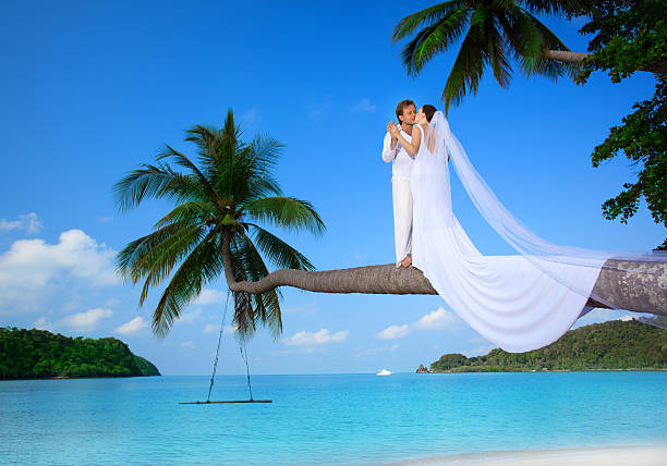 Couple having an island wedding stock photo