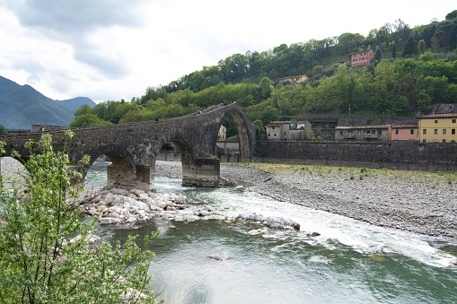 LANDSCAPE of bridge ponte del diavolo, borgo a Mozzano, Tuscany, Italy
