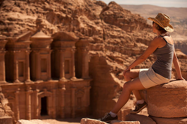 istock Woman traveller at ruin. 155544426