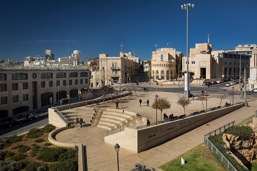 Panoramic aerial view of Allenby Square (or IDF Square) in  Jerusalem, Israel