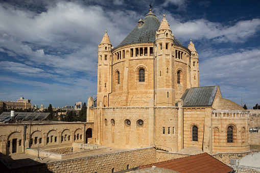 Vertical view of the Abbey of the Dormition in Jerusalem. The Abbey is said to mark the spot where the Virgin Mary died