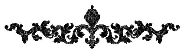 Fleur De Lis Lily Lys Flower Royal Heraldic Band A Fleur De Lis or Lys lily flower royal heraldic symbol pattern band banner illustration in a vintage woodcut etching drawing style filligree stock illustrations