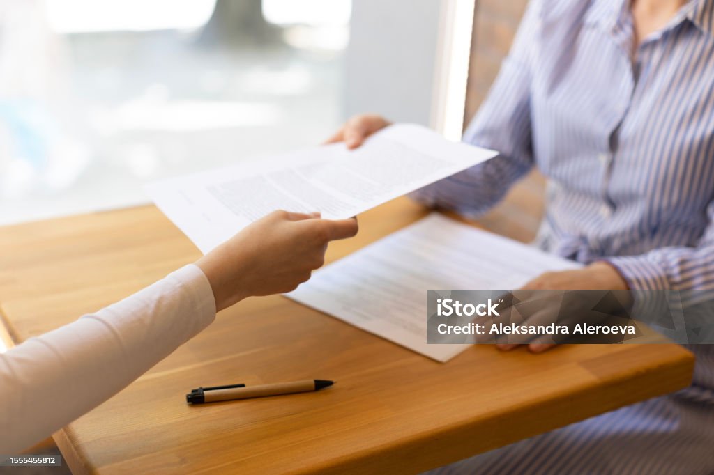 Interview Contract Womens Hands With Closeup Documents Work Interview Contract Stock Photo ...