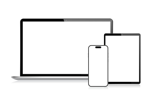 Realistic Vector Mockup Digital Tablet, Mobile Phone, Smart Phone and Laptop. Modern Digital Devices. EPS 10.