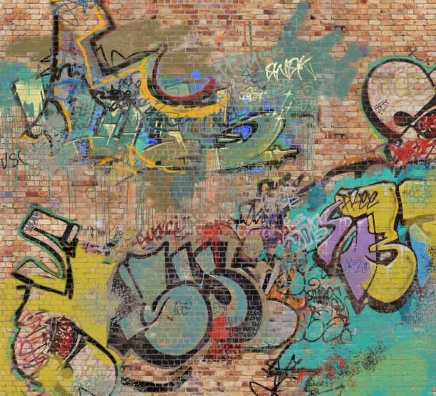 istock Graffiti on brick wall, composite of various images, layered and altered digitally so as to be non-identifiable. 1555458266