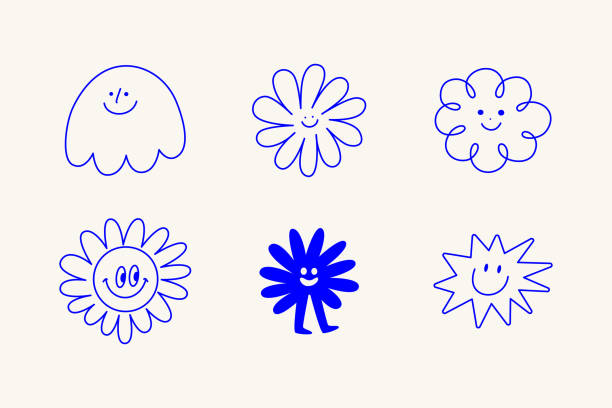 wektorowy szablon projektu logo i elementy graficzne do reklamy, brandingu, plakaty i banery, zabawne ilustracje z kreskówek z uśmiechniętą postacią i maskotkami, abstrakcyjne naklejki i ikony linii - ręka obrazy stock illustrations