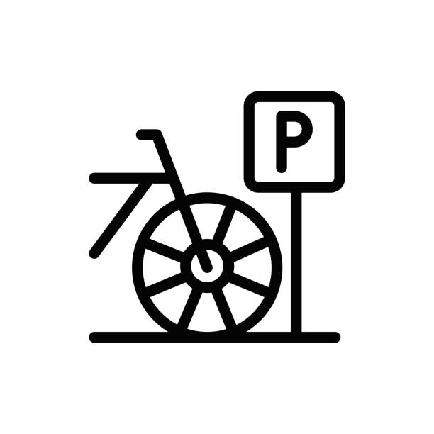 illustrations, cliparts, dessins animés et icônes de icône de la ligne de stationnement pour vélos - parking vélo