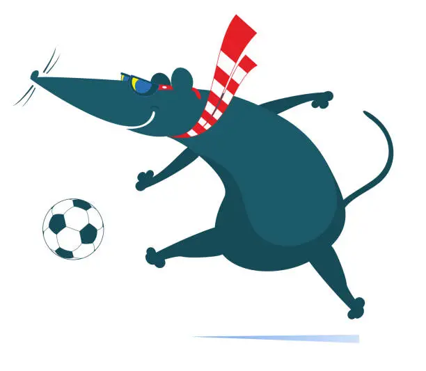 Vector illustration of Cartoon rat or mouse plays football illustration