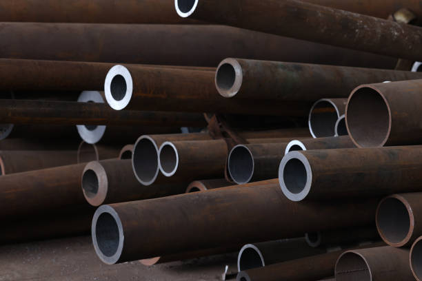 istock Steel pipe in the factory warehouse 1555470101