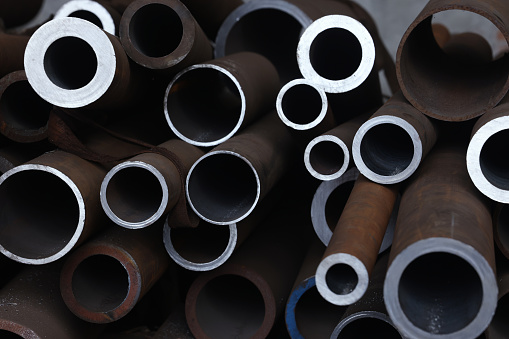 Steel pipe in the factory warehouse