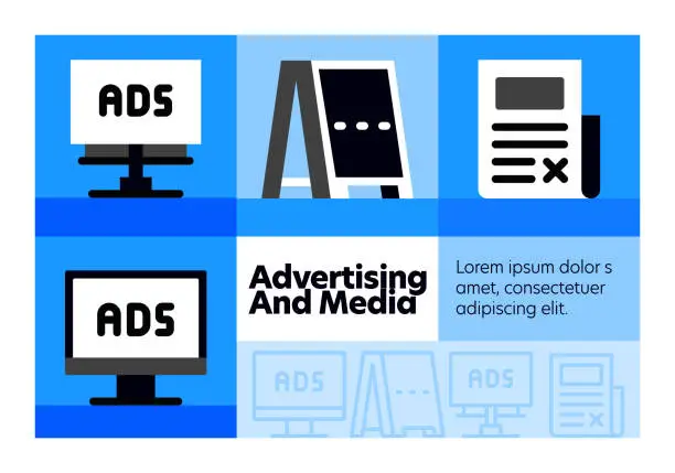 Vector illustration of Advertising and Media Line Icons Set