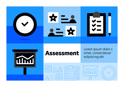 Assessment line icon set and banner design.