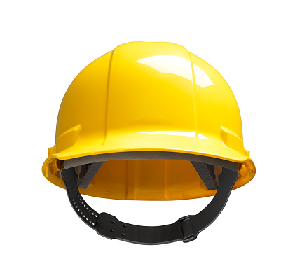 Front view of yellow safety helmet isolated - clipping path included