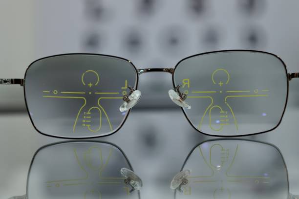 istock Eyeglass progressive lens, glasses in optical shop 1555492798