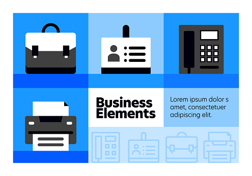 Business Elements line icon set and banner design.