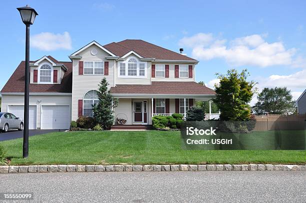 Suburban Luxury Home Landscaped Front Lawn Stock Photo - Download Image Now - Residential Building, Home Interior, Long Island