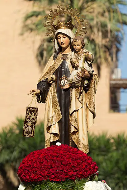Religious image of the Virgin during the 'Virgen del Carmen' festival