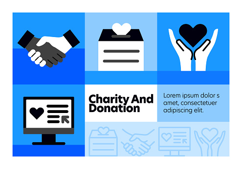 Charity and Donation line icon set and banner design.