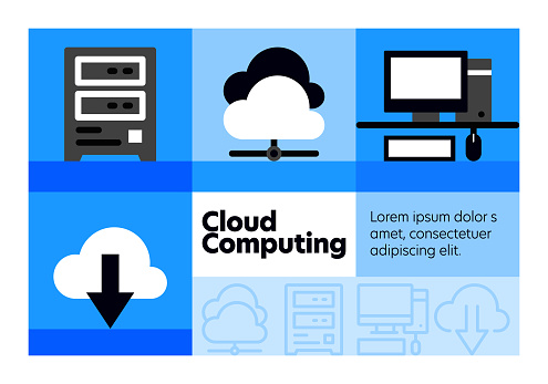 Cloud Computing line icon set and banner design.