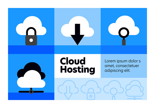 Cloud Hosting line icon set and banner design.