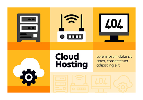 Cloud Hosting line icon set and banner design.