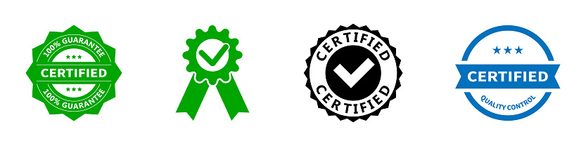 Certified stamp - collection of vector elements for product package.