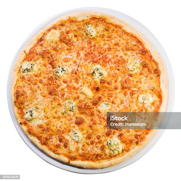 Pizza Quattro Formaggi A Partir Do Topo - Fotografias de stock e mais imagens de Fundo Branco - Fundo Branco, Pizza, Pizza Margarita