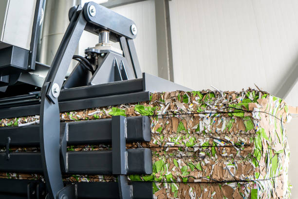 paper recycling truck and forklift loading old papers paper recycling truck and forklift loading old papers reuse manufacturing sourcing stock pictures, royalty-free photos & images
