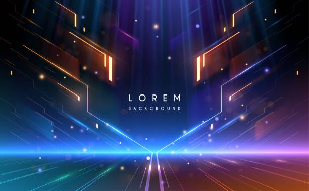 stockillustraties, clipart, cartoons en iconen met abstract technology neon lines with light effect - futuristisch