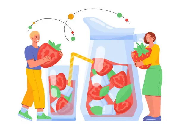 Vector illustration of People with strawberry juice vector concept