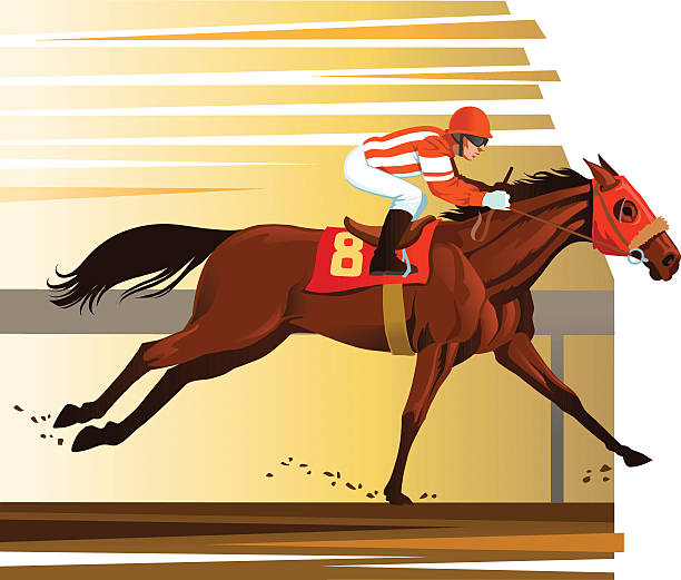 ilustrações, clipart, desenhos animados e ícones de vencer a corrida de cavalos puro-sangue - jóquei