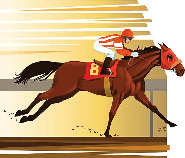 Vector illustration of Purebred Horse Winning the Race