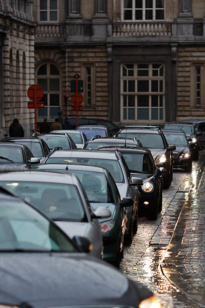 istock traffic jam in the rainy city 155558604
