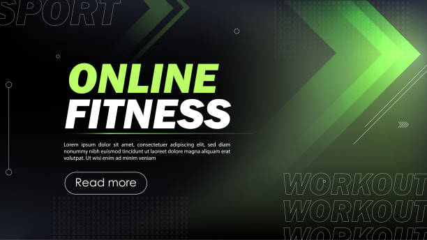 Online fitness banner vector concept Online fitness banner concept. Active lifestyle and sports, workout. Advertising for fitness club, marketing. Landing page design in futuristic style. Cartoon flat vector illustration exercise background stock illustrations