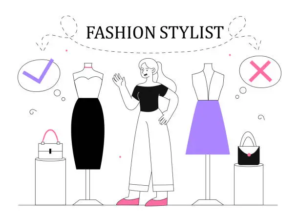 Vector illustration of Fashion stylist with dresses line vector concept