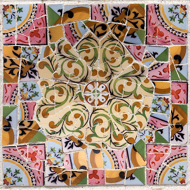 istock Old ceramic tiles in Park Guell - Barcelona, Spain 155561413