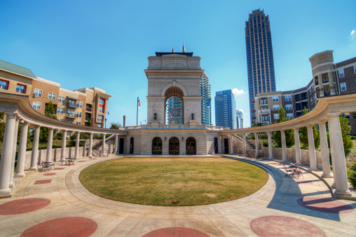 Millenium Gate triumphal arch at Atlantic Station in Midtown Atlanta, Georgia.