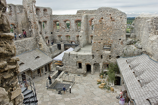 Ogrodzieniec, Poland - august 28: courtyard of the ancient Ogrodzieniec castle on the path of the Eagles' Nests on august 28, 2020 in Ogrodzieniec, Poland