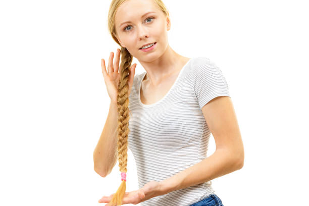 istock Blonde girl with braid hair 1555678815