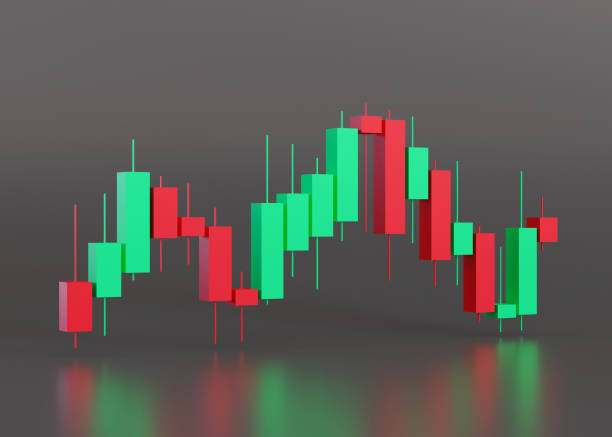 istock Trading chart. Stock trade data on graph with japanese sticks. Financial diagram with assets values moving up and down. Investment, finance and analysis. Buy, sell on stockmarket. Trader job. 3D. 1555678826