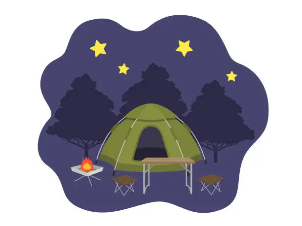 Vector illustration of Illustration of a campsite at night.