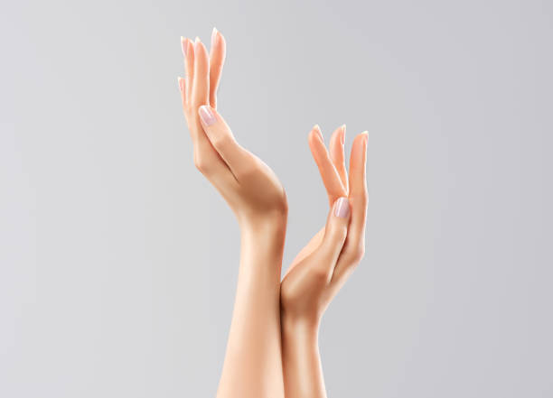 istock Graceful woman hands with slender graceful fingers. Elegant gesture. 1555688905