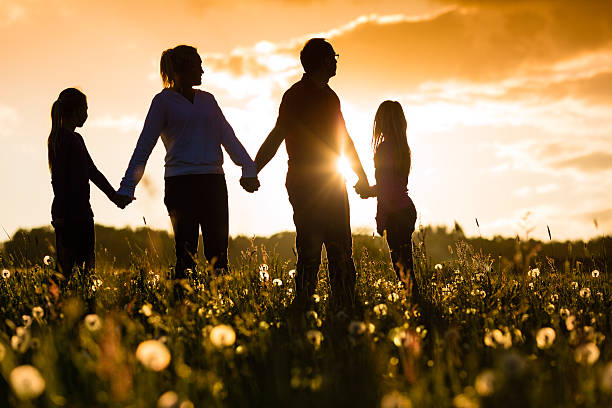 istock Happy family on meadow at sunset 155569480