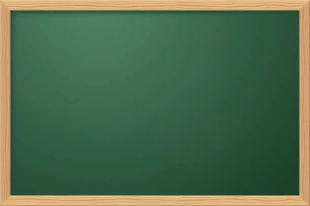 Vector illustration of school chalkboard, empty template with wooden frame, green blackboard or classboard, vector background