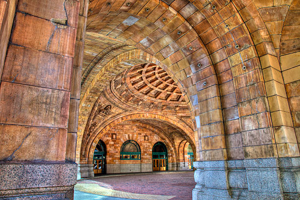 Stone arches Penn Station stock photo